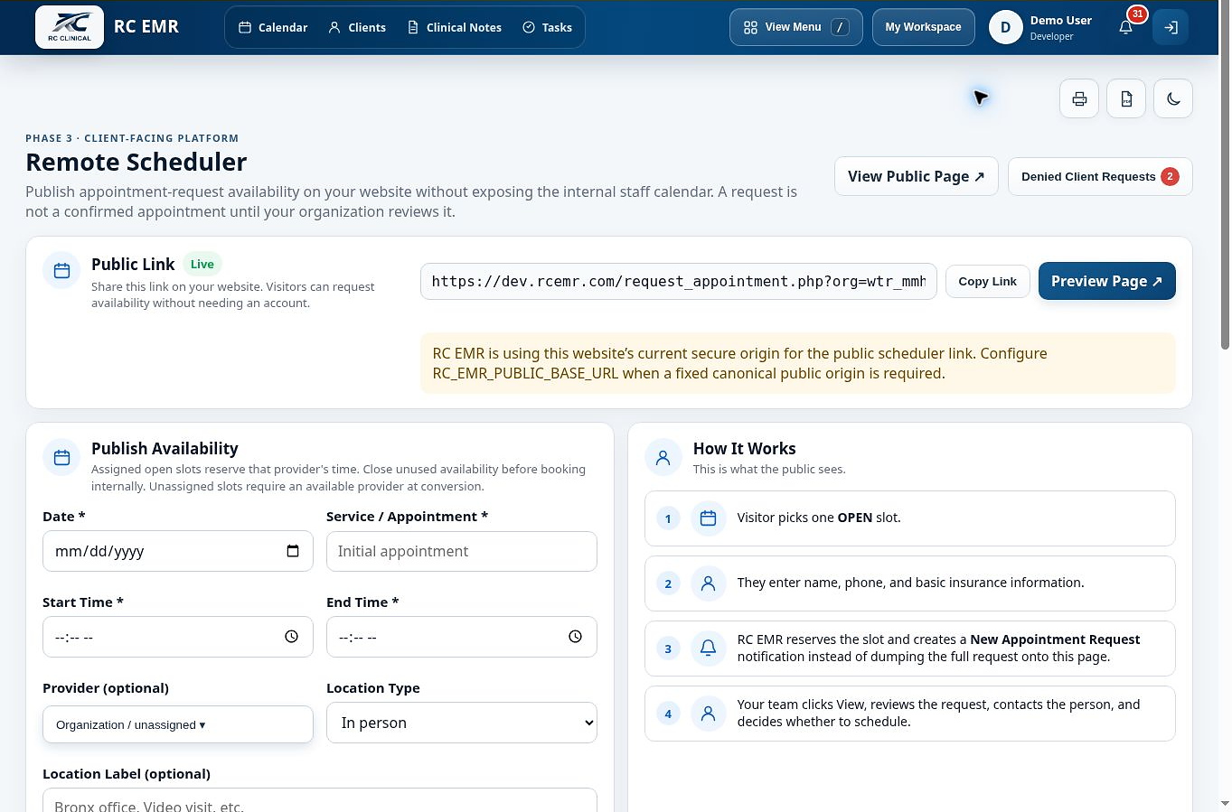 Remote Scheduler controls in RC EMR