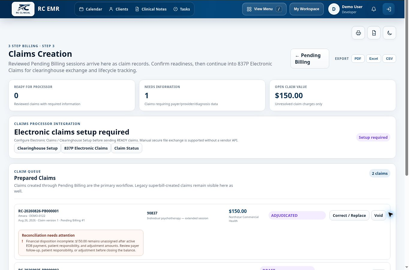 Step 3: Create claims in RC EMR