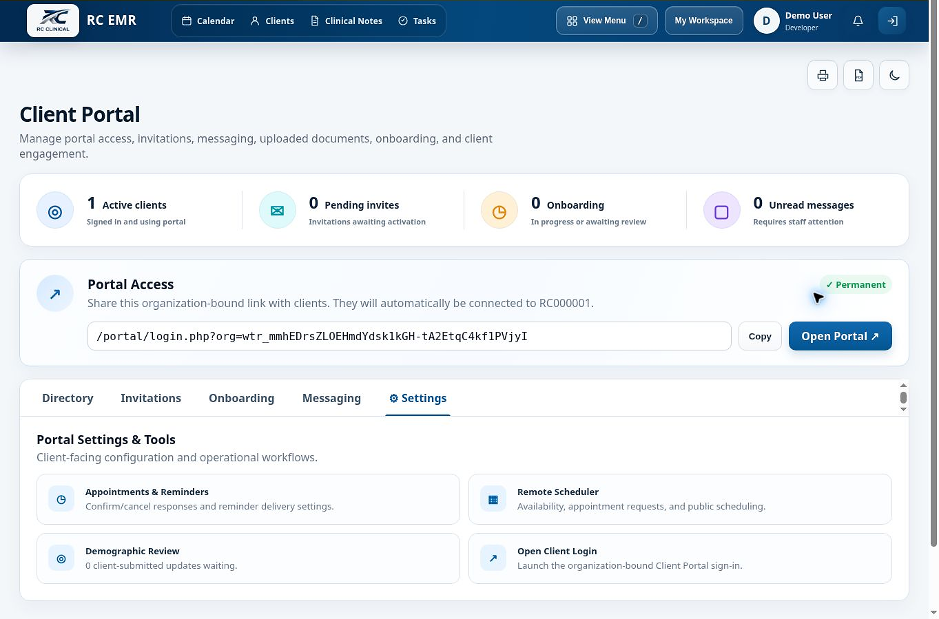 Appointments and portal tools in RC EMR