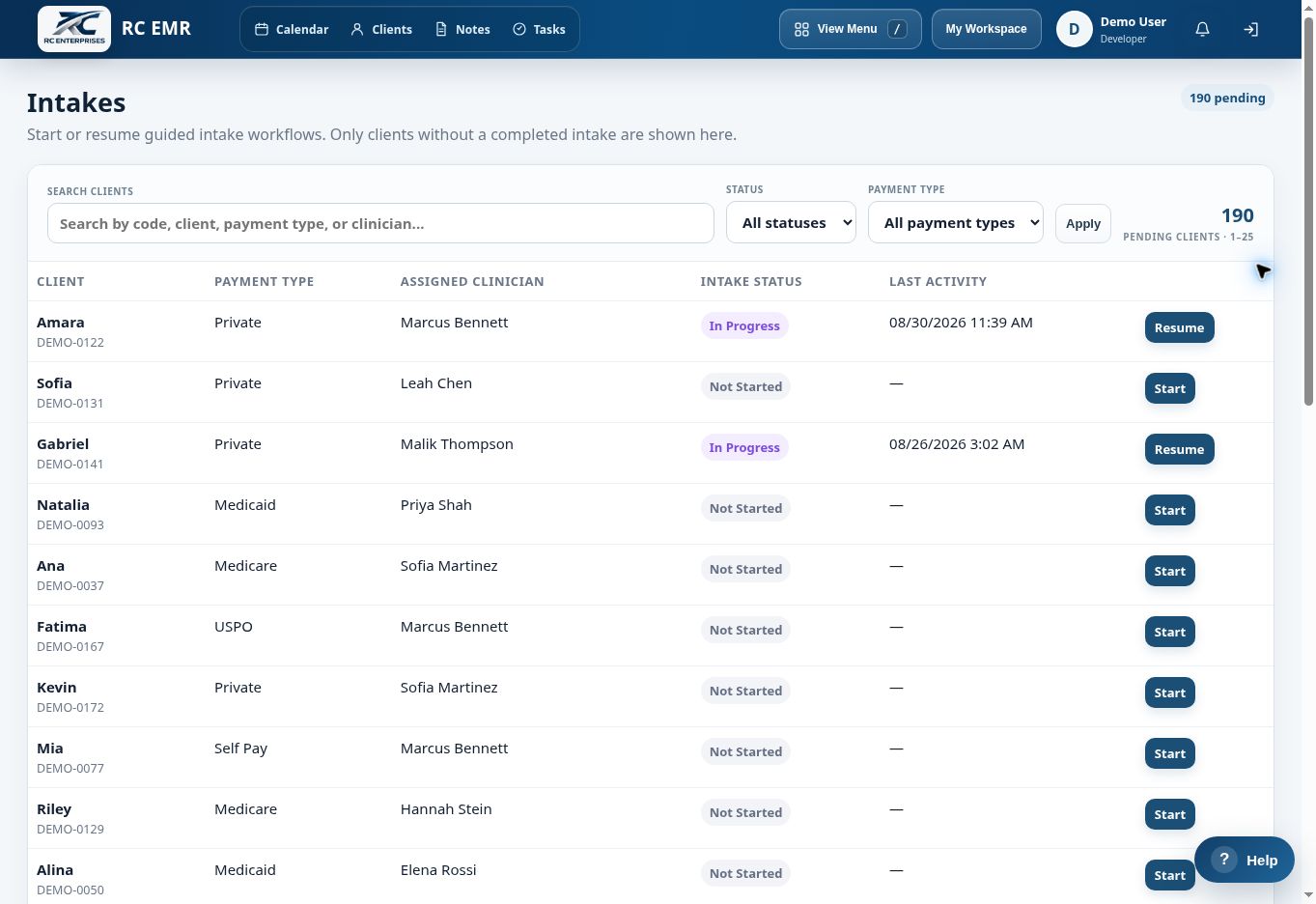 RC EMR Intakes interface