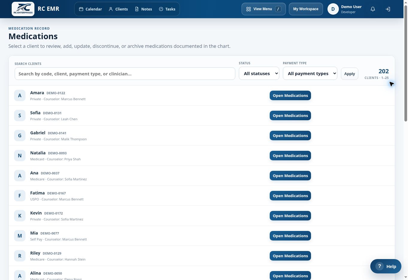 RC EMR Medications interface