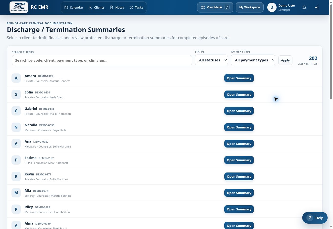 RC EMR Discharge Termination interface