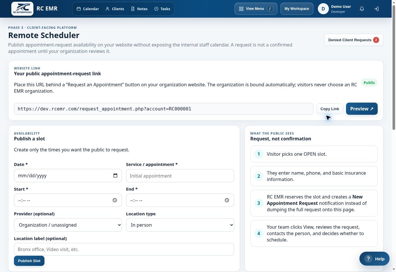 RC EMR remote scheduler