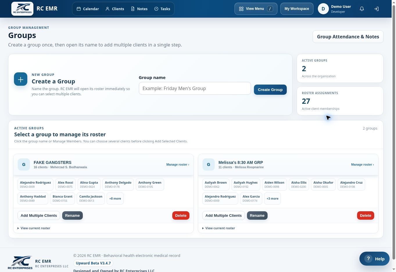 RC EMR groups workspace