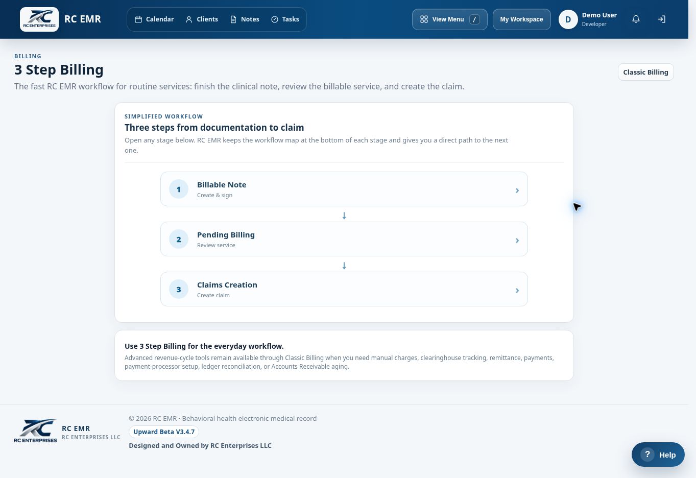RC EMR Three-Step Billing