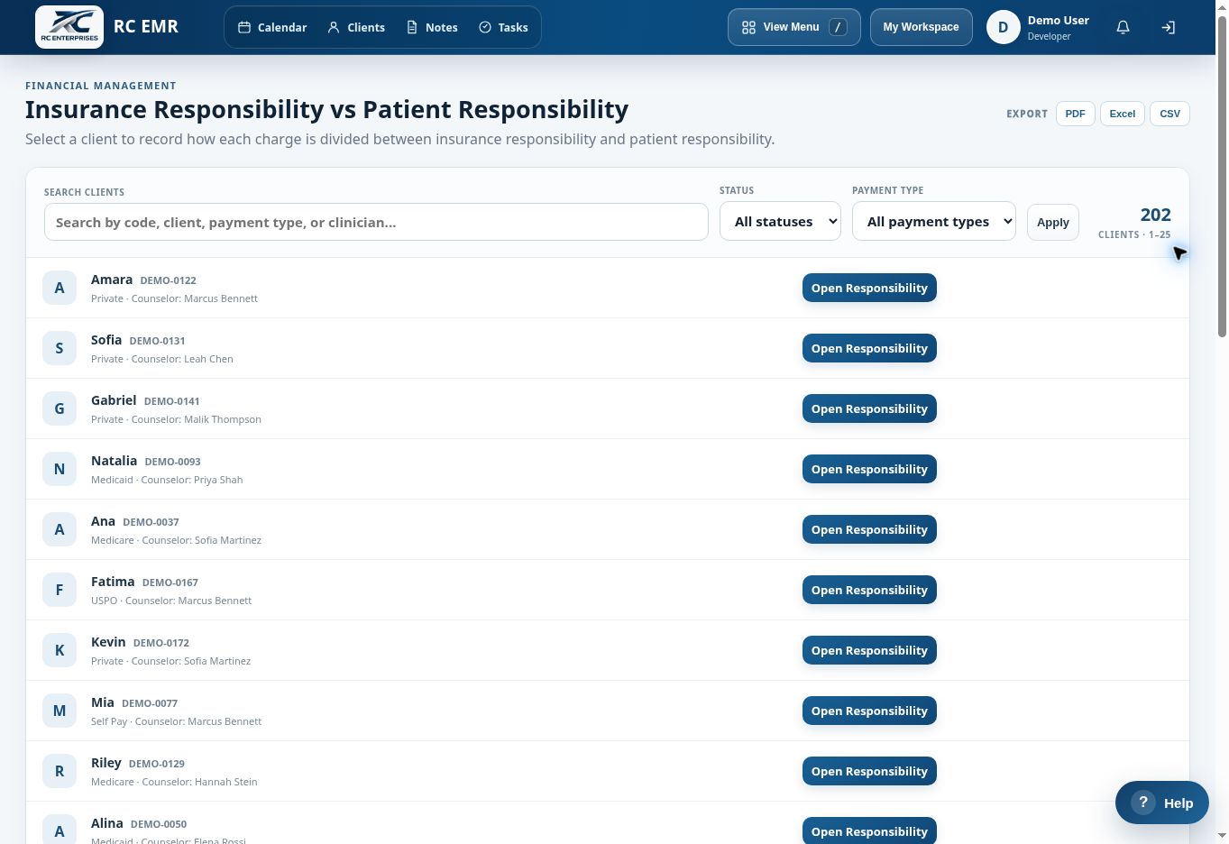 RC EMR Financial Responsibility interface