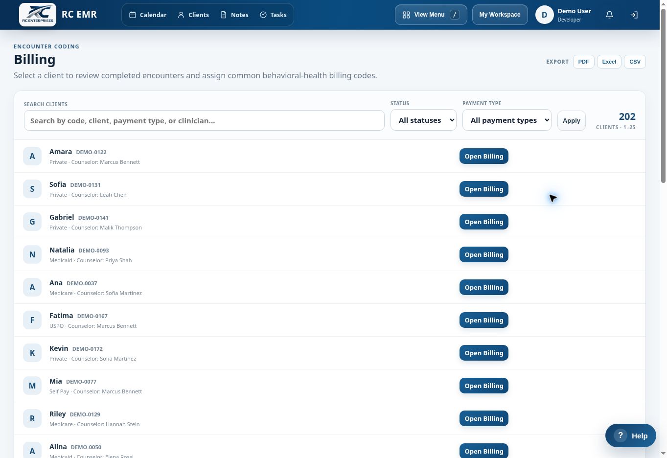 RC EMR Encounter Coding interface