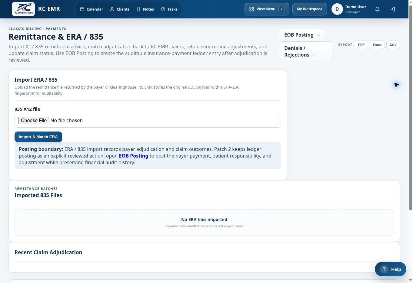 RC EMR Remittance ERA / 835 interface