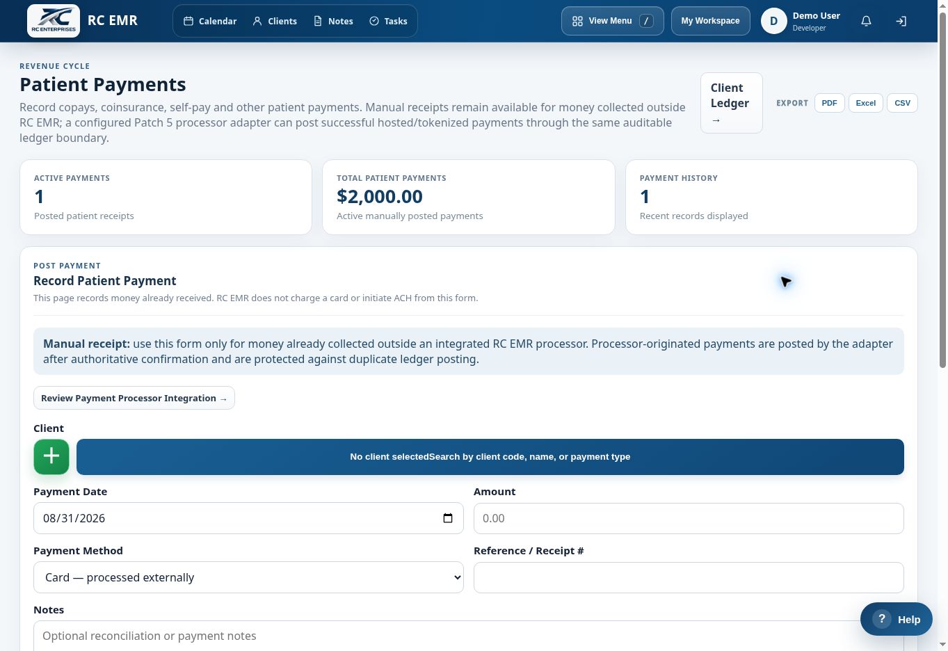 RC EMR Patient Payments interface