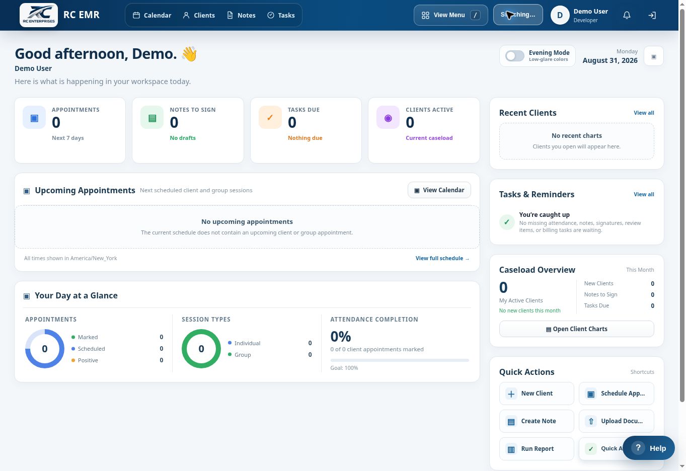 RC EMR Organization View Restored interface
