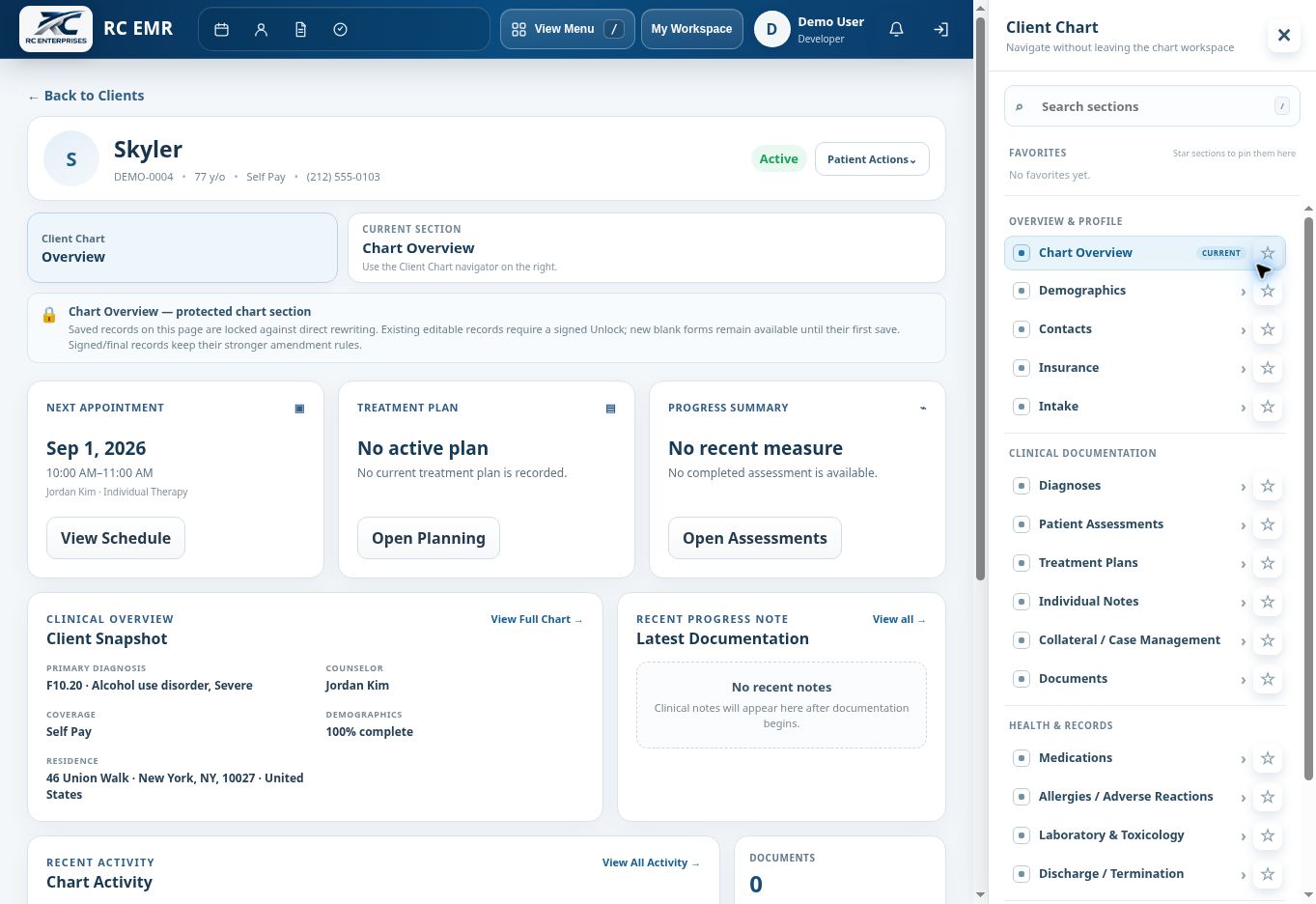 RC EMR client chart overview